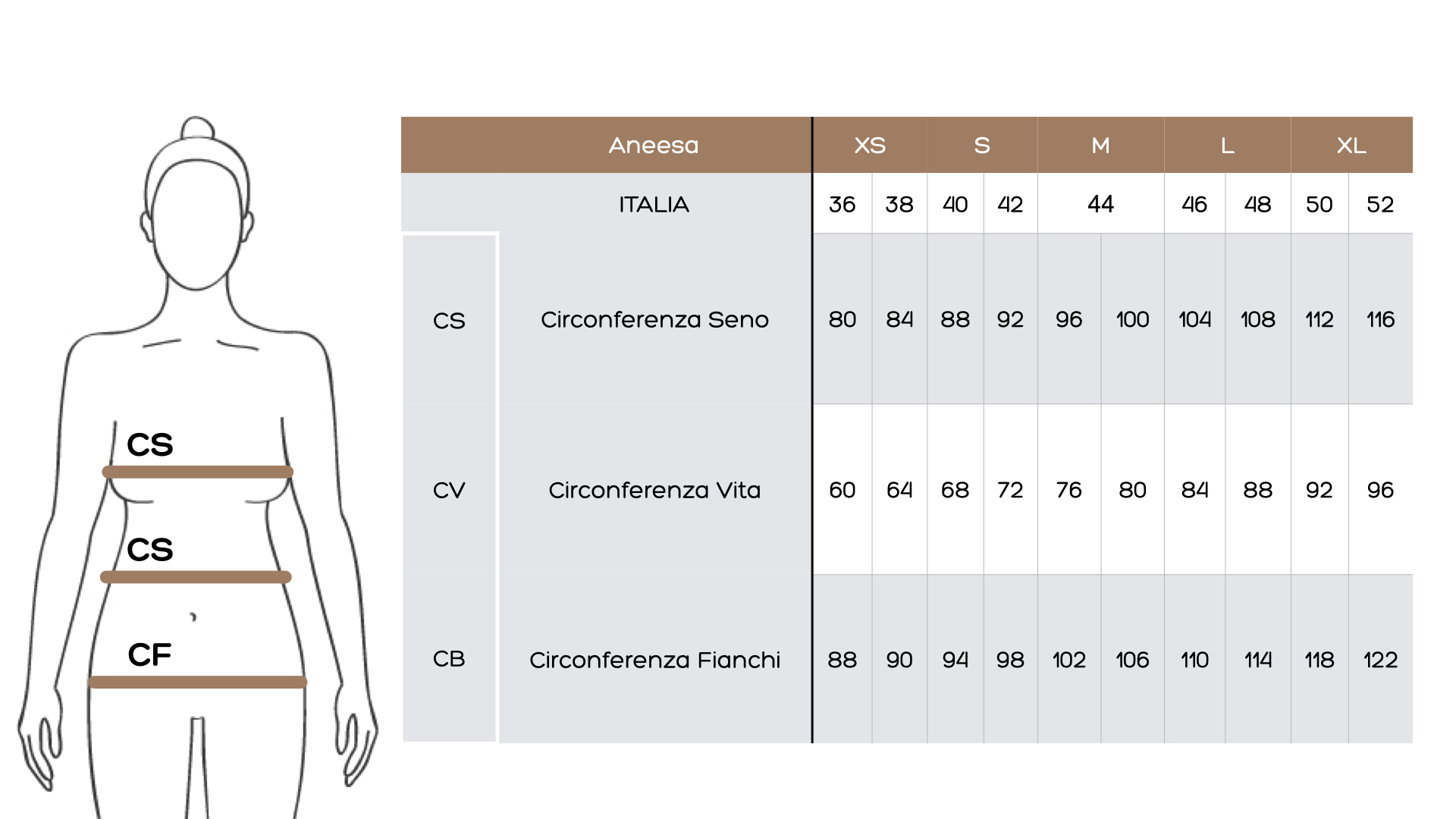 M Made in Italy Size Chart