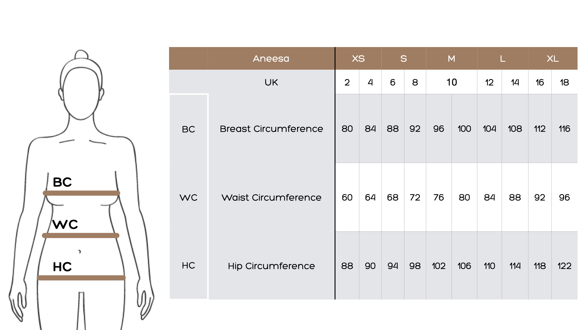 Tabella Misure UK Aneesa